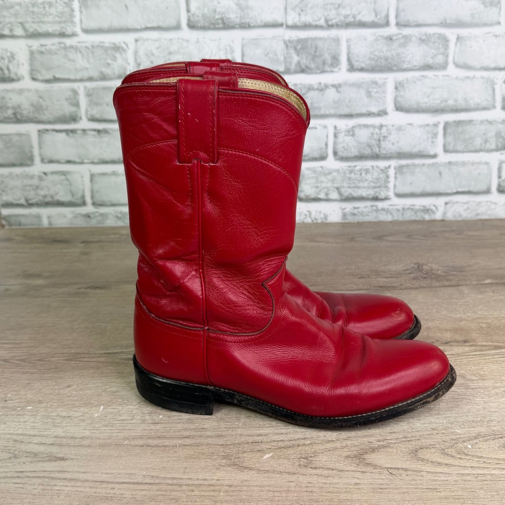 Justin Red Leather Western Cowgirl Boots Size 8 B - Picture 2 of 7